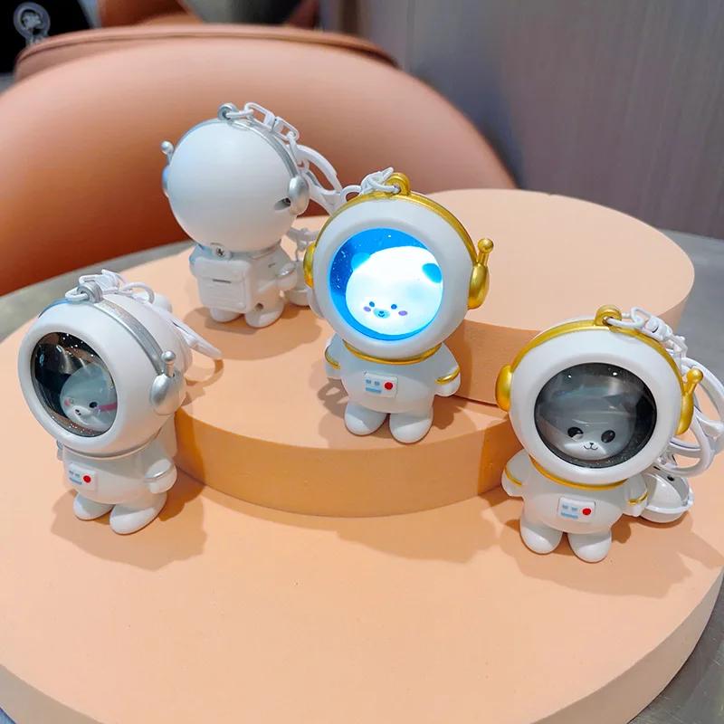Cute Starry Light Astronaut Keychain Can Say I Love You Sound Light Bear Car Key Chain Package Pendant Kawaii Gifts Bag Hanging