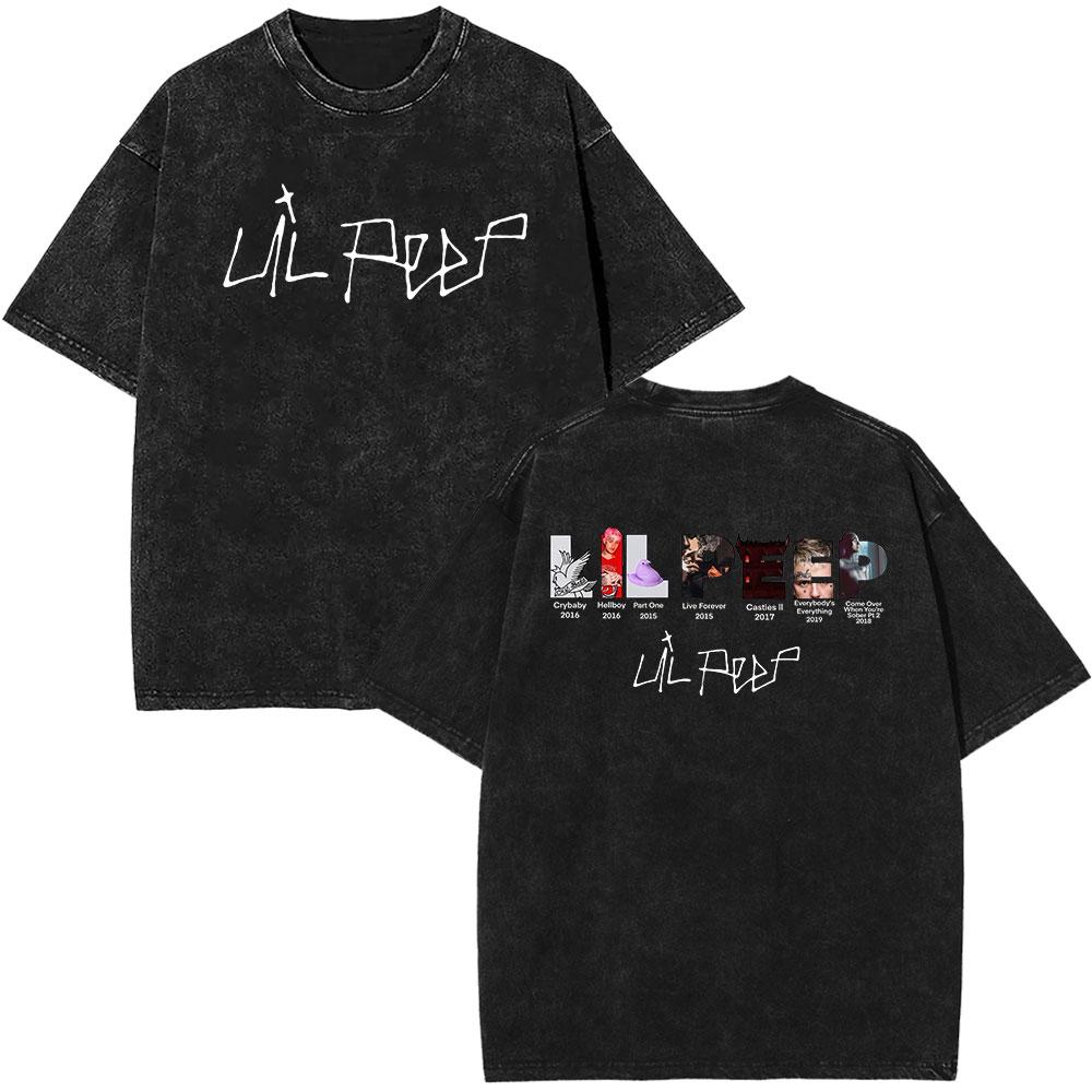 Vintage Washed Rapper Lil Peep Album T-shirt Vintage Hip Hop T Shirt Men's Women Clothing Cotton Oversized Short Sleeve T-Shirts