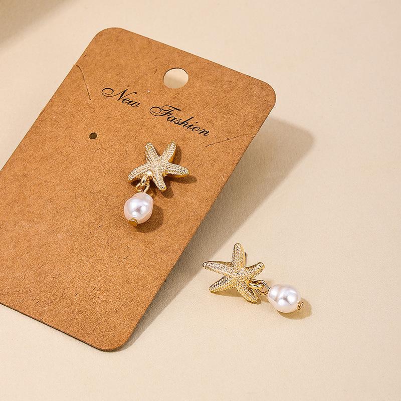 A Pair Summer Day Beach Vacation Style Starfish Pearl Tassel Earrings for Women Geometry Fashion Party Jewelry Gifts Daily Wear