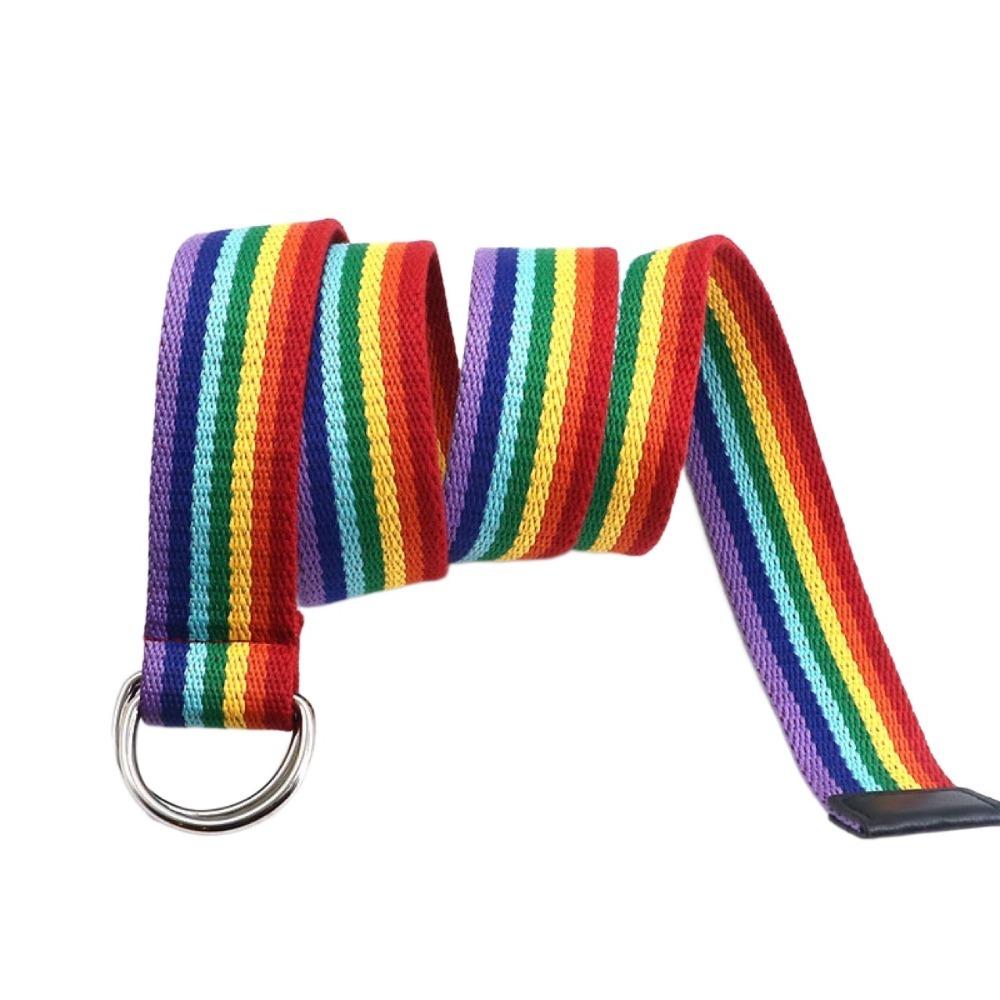 D-shaped Buckle Rainbow Canvas Belt Long Canvas Waist Belt Retro Men Belt For Jeans
