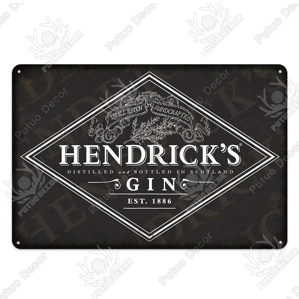 Putuo Decor Classic Gin Vintage Metal Sign Wine Tin Sign Decorative Plaque for Bar Pub Club Decoration Wall Decor Alcohol Sign