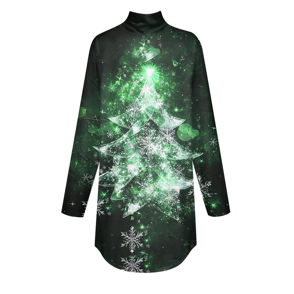 Женская модная повседневная футболка с длинным рукавом с высоким воротом и принтом, пуловер, топ