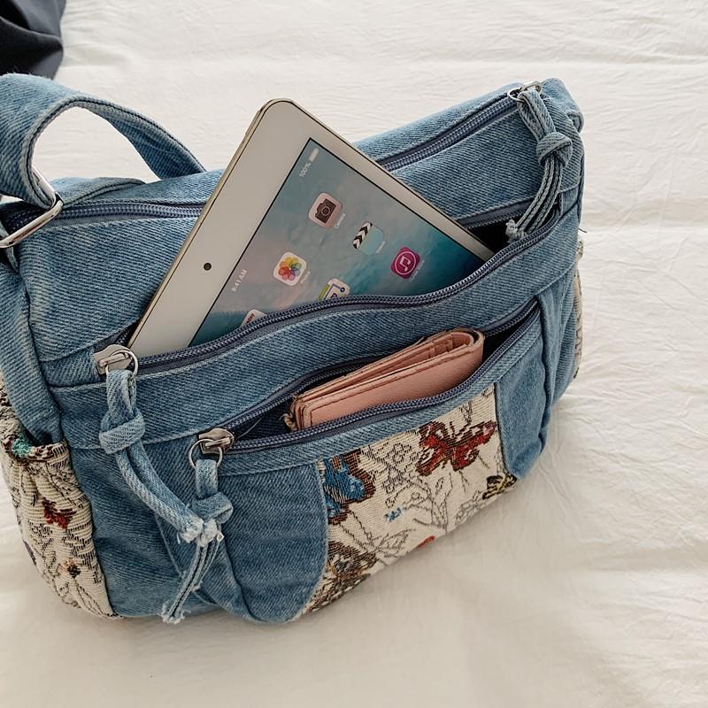 Джинсовая сумка Многосекционная сумка через плечо Женская сумка на плечо