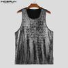 INCERUN Two Pieces Men Glitter Sleeveless Tank Tops and Shorts Casual Sets