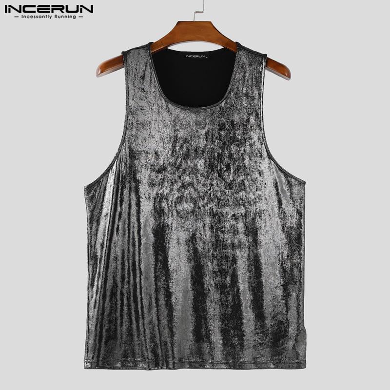 INCERUN Two Pieces Men Glitter Sleeveless Tank Tops and Shorts Casual Sets