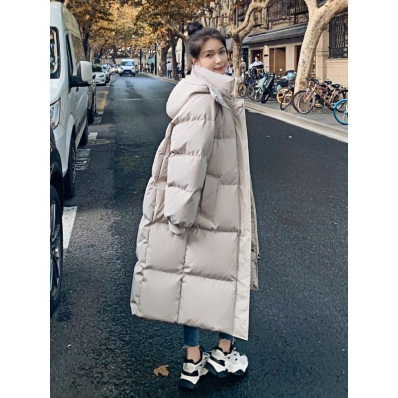 Зимняя повседневная куртка-хлеб, супер длинная куртка-парка, женская верхняя одежда большого размера, теплое толстое однотонное пуховое пальто, хлопковая куртка, женская средней длины, свободный крой