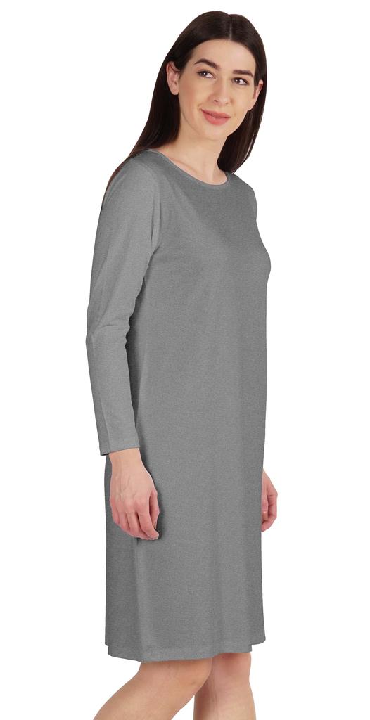 Inkmeso Knee Length Plain Dress Long Sleeve Boat Neck Tshirt Dress For Women