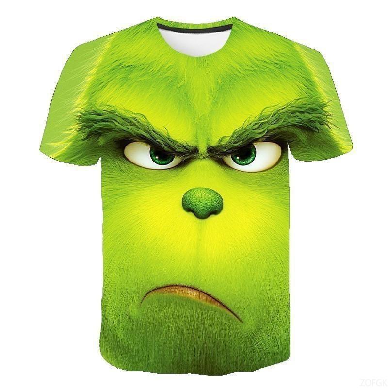 New 2025 Christmas Cartoon Green Fur Monster 3D Printed Men Short Sleeve Grinch