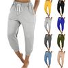 Women's Solid Color Loose Slimming Running Fitness Pants High Waist Lace-up Small Foot Pocket Nine-inch Pant