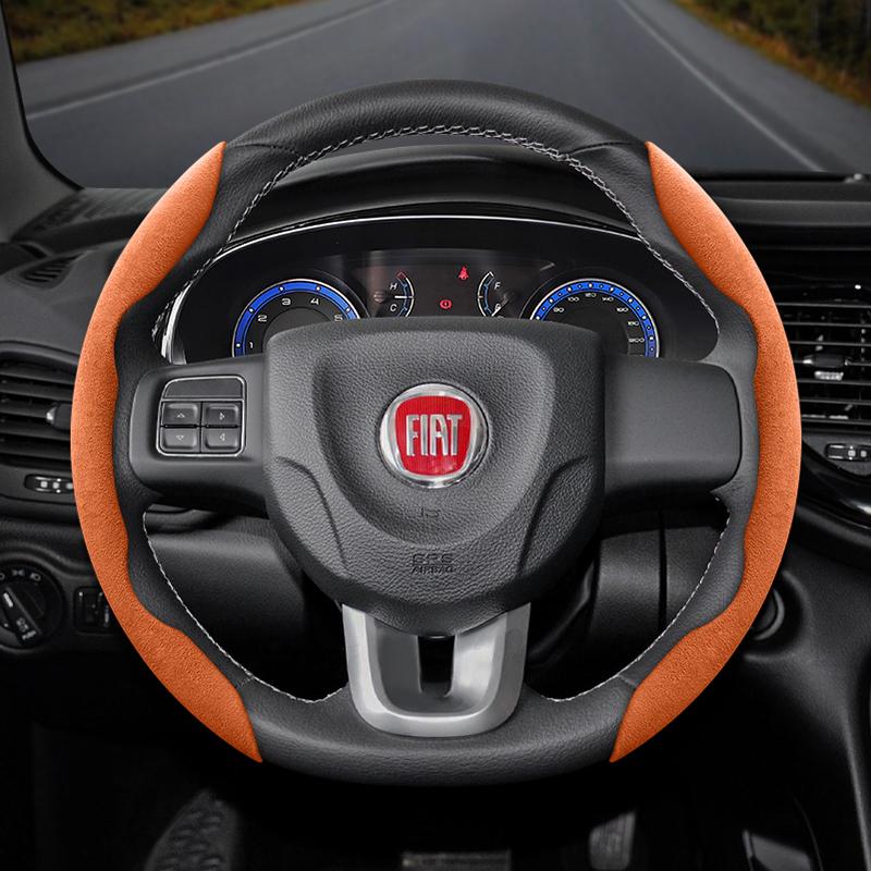 zkfan8 Suitable for Fiat Anti-Slip Buckle Segmented Suede Steering Wheel Cover Suitable for 500 Grande Punto Evo 169 Ducato Bravo Tipo Linea Albea