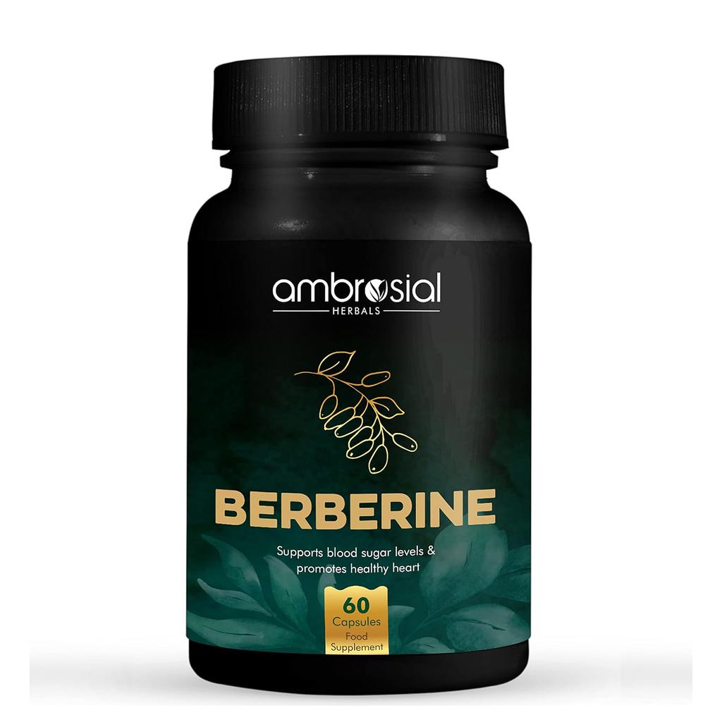 AMBROSIAL Berberine HCL 500 мг в каждой капсуле Высококонцентрированные добавки с берберином для контроля диабета и уровня сахара в крови (Упаковка 1-60 капсул)