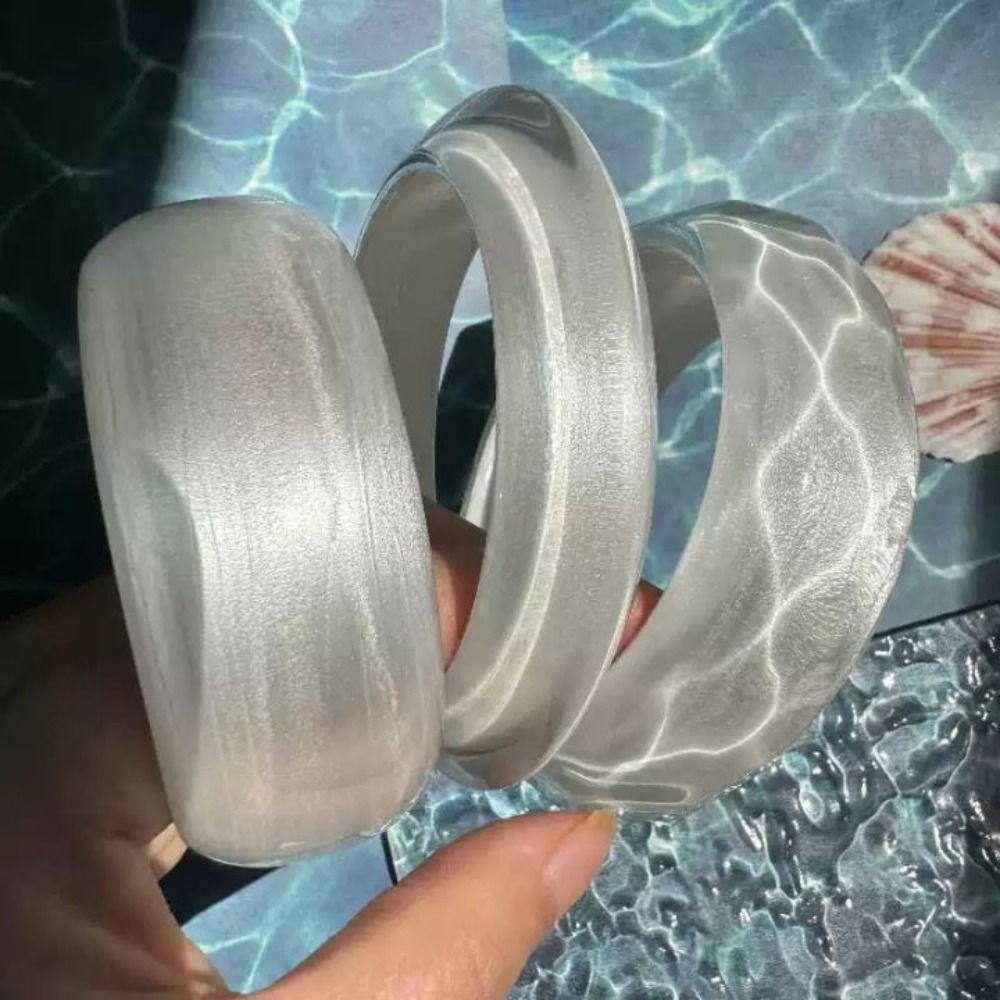 Shiny Glitter Acrylic Bangle Europe American Style Retro  Hand Ring Jelly Color Wide Bracelet  Gift