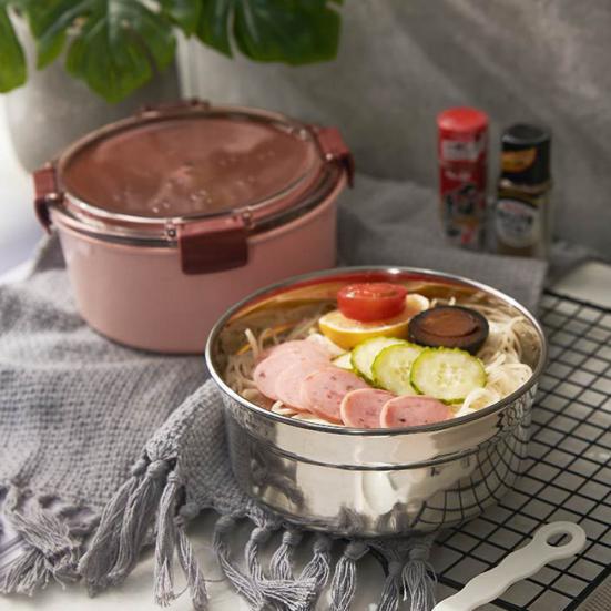 Круглый ланч-бокс на 1000 мл, контейнер Бенто из нержавеющей стали, герметичный пищевой контейнер с крышкой