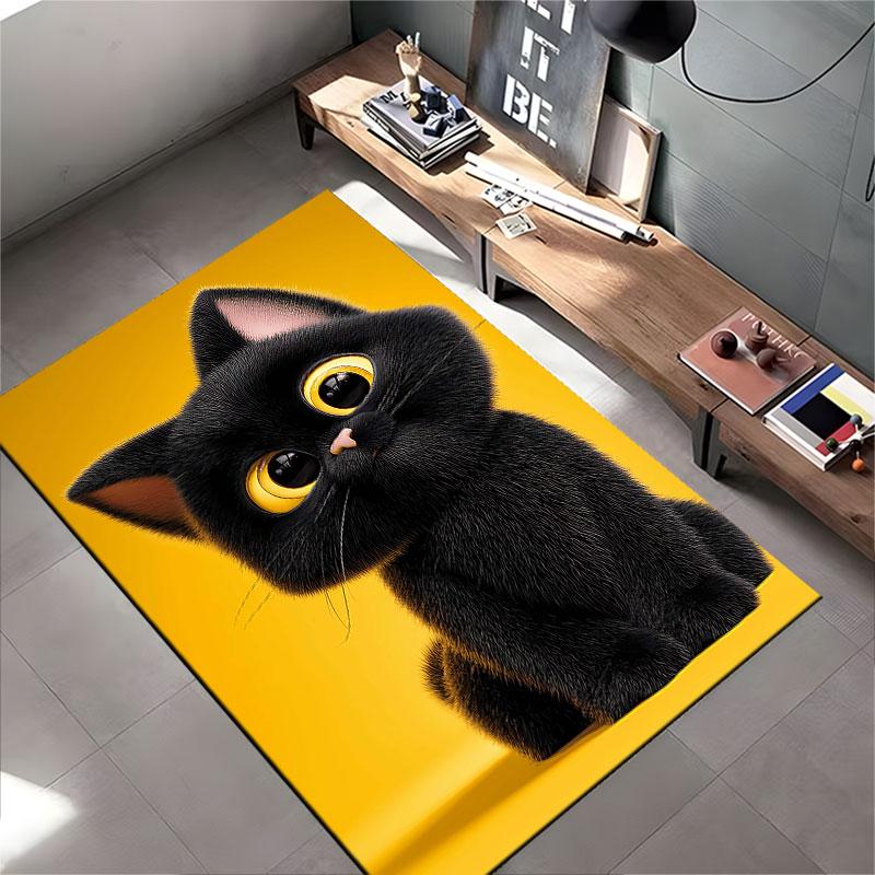 Cute Black Cat with Yellow Eyes suitable as a non-slip mat for the living room or bedroom sofa