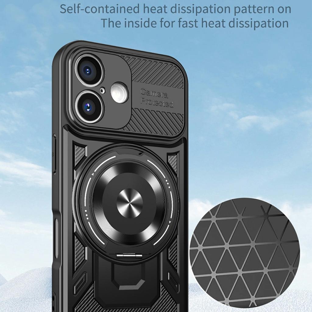 For iPhone 16 Magnetic Case Rotating Kickstand TPU+PC Phone Cover