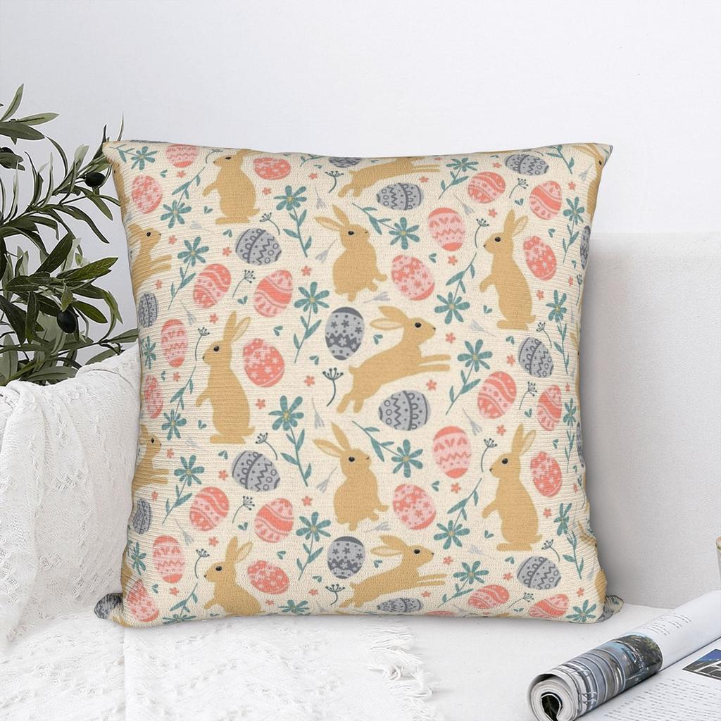 Bunny and Easter Egg Throw Pillow Cover Polyester Decorative Pillow Cute Casual Pillowcover Home Decor