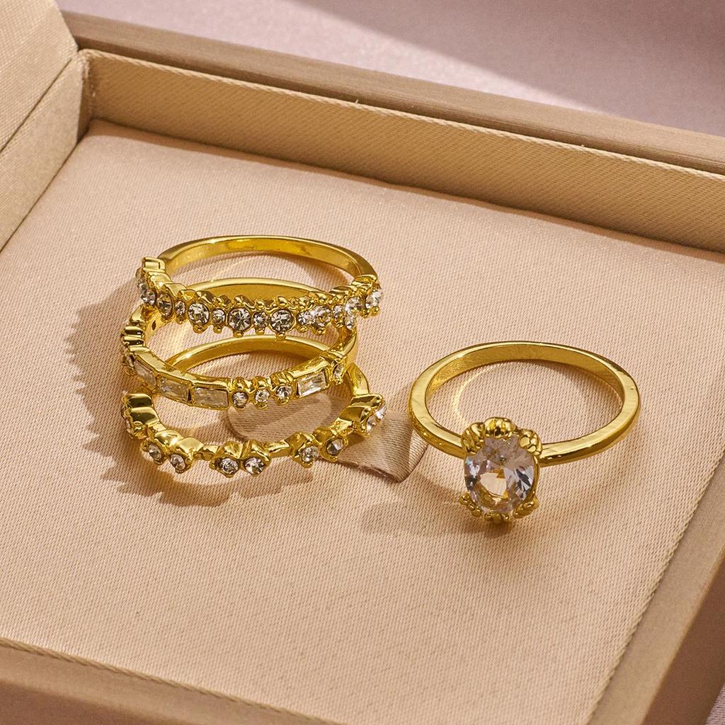 New European & American Luxury Jewelry Set: Zircon Flower Four-Piece Set for Engagement & Anniversary