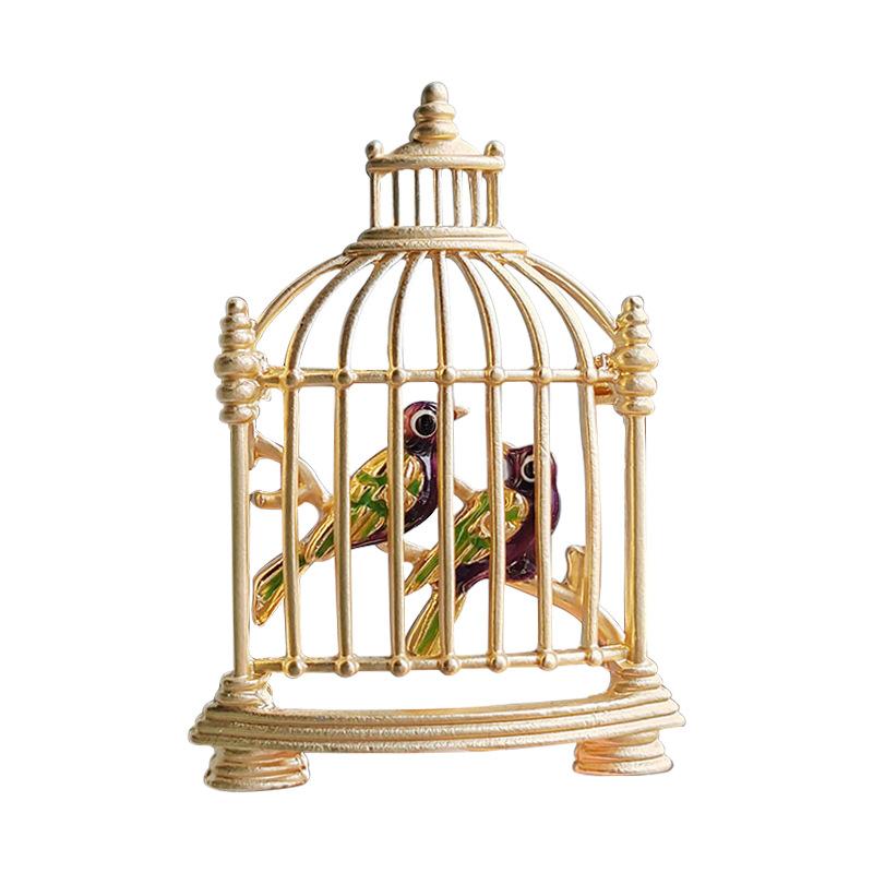 Простая и атмосферная ретро-брошь в форме клетки для птиц с гальваническим покрытием, брошь в виде птицы, капающая брошь в виде животного