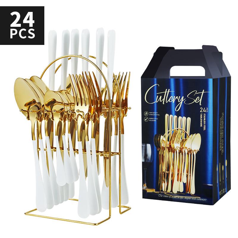 24 Pieces Luxury Tableware Cutlery Set Stainless Steel Tableware Set Gold Tableware Set Knife Fork Spoon Dishwasher Tableware