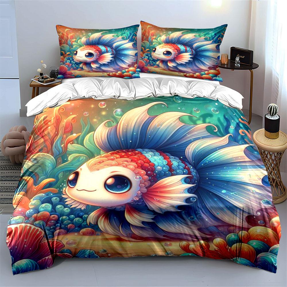 Colorful betta fish design. Bedding sets Duvet cover sets Duvet covers Pillowcases(1*Duvet Cover 2*Pillowcases without duvet insert)