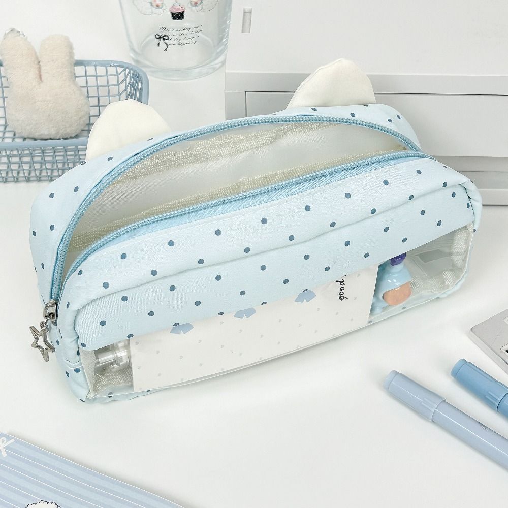 Cat Ear Design Pen Bag Multi-Layer Pencil Pouch Large Capacity Stationery Bag  Gift
