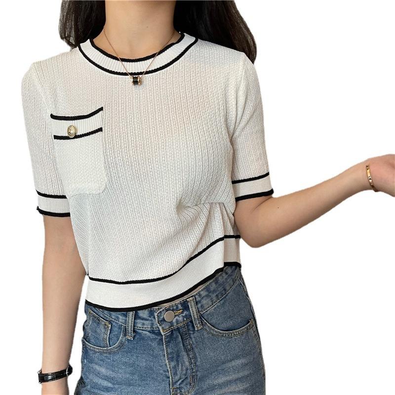 Moda Qizlar Mayin Shamli Xarakter Dumaloq Bo'yinli Trikotaj Toplar Ayollar Kundalik Yozgi Zarur Qulaylik va Usul Slim Fit Pulloverlar Maykalar