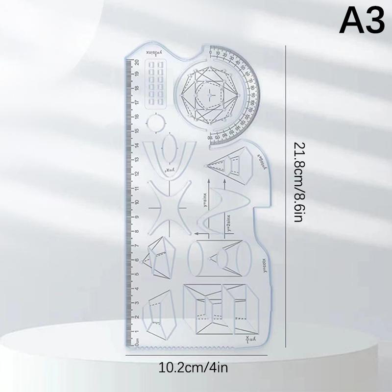 1Pcs Multi Functional 360 ° Movable Geometric Drawing Ruler For Primary School Mathematics Students Portable Transparent 3D Flat