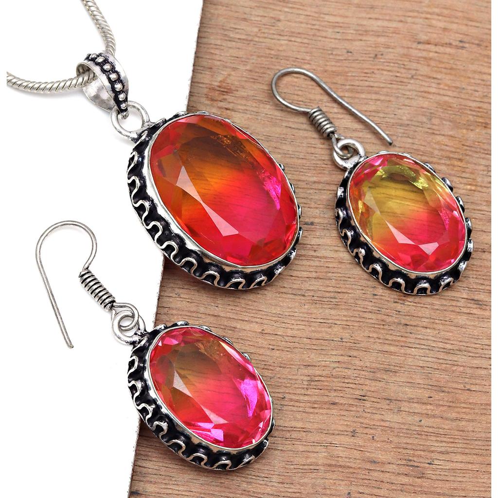Tourmaline Set Gemstone Gift Wedding Party Bi-Color Pendant,Earring,Ring