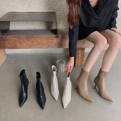 Остроносые тонкие каблуки эластичные тонкие ботильоны женские осенне-зимние новые ботинки универсальные с задней молнией короткие ботинки