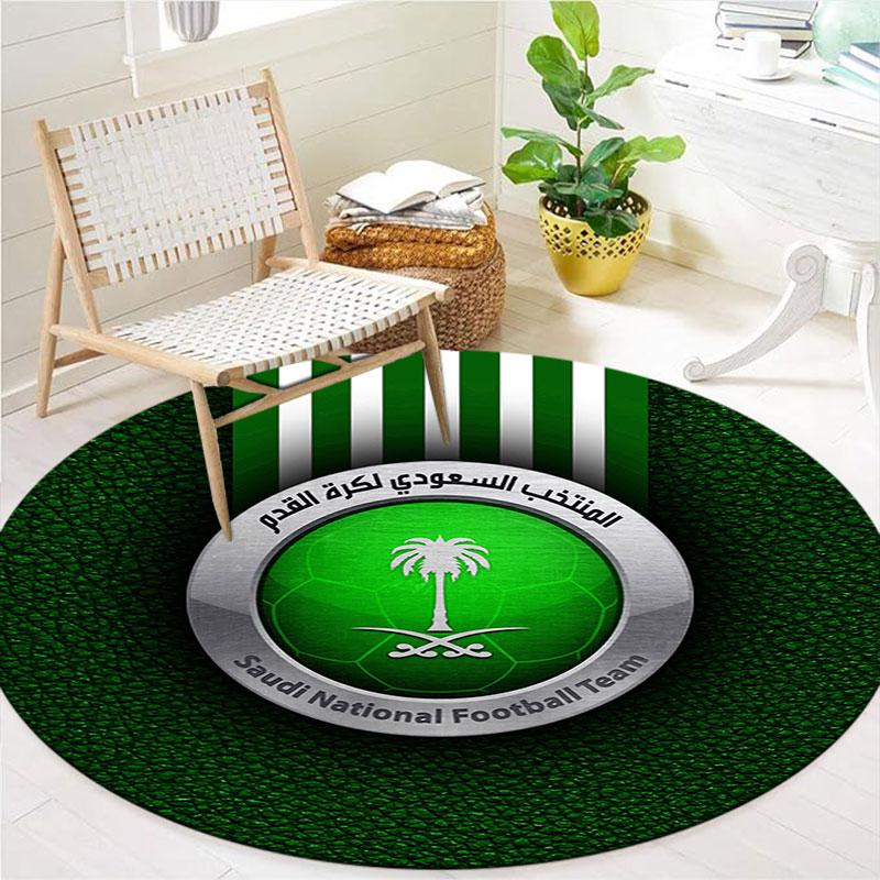 Saudi Senior National Football Team Round Area Rug,Carpet Rug for Living Room Bedroom Sofa Playroom Decor,Non-slip Floor Mat