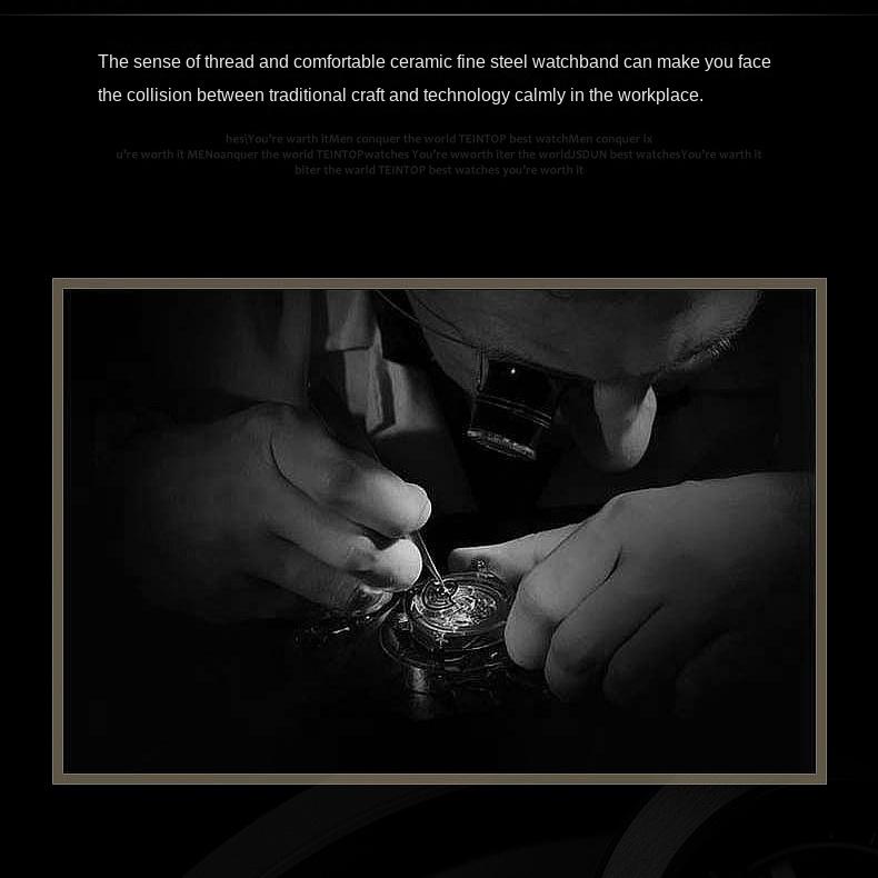 JINSHIDUN Многофункциональные мужские часы, мужские трендовые керамические водонепроницаемые автоматические механические часы с двойным календарем