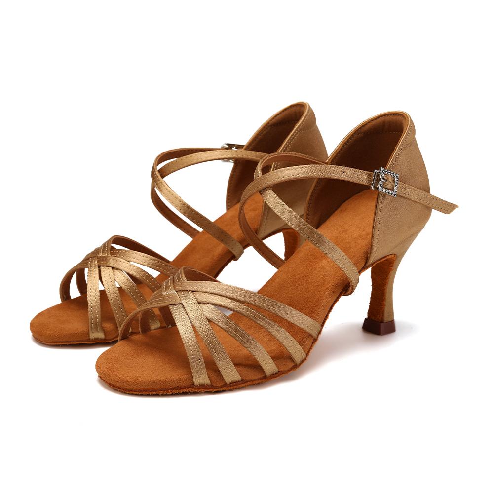 Women's Latin Dance Shoes Ladies Salsa Ball Party Shoes Satin Girls Chacha Tango Heel 7.5CM