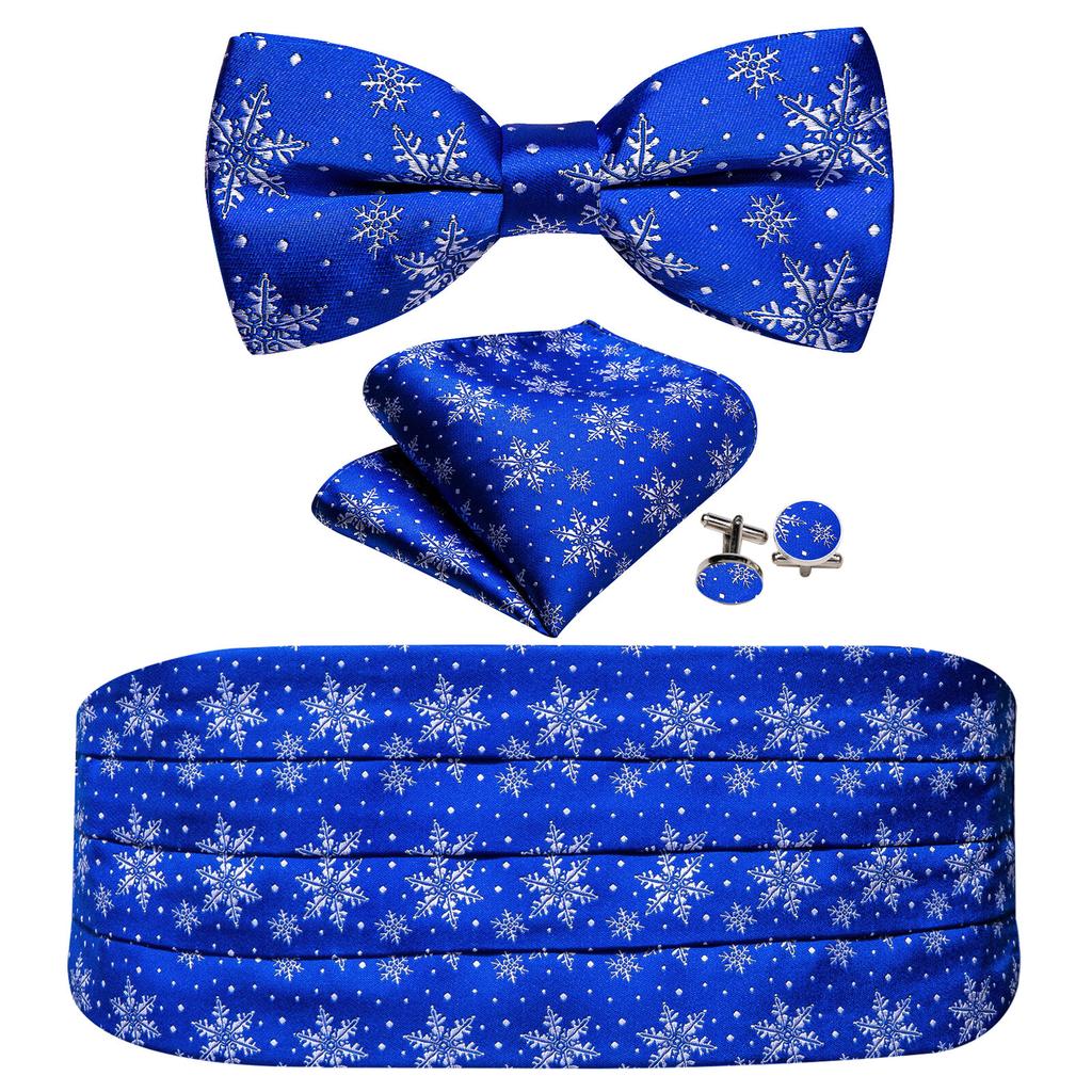 Barry.Wang Mens Cummerbund Belt and Bowtie Set Silk Pre Bow Tie Hanky Cufflink Set
