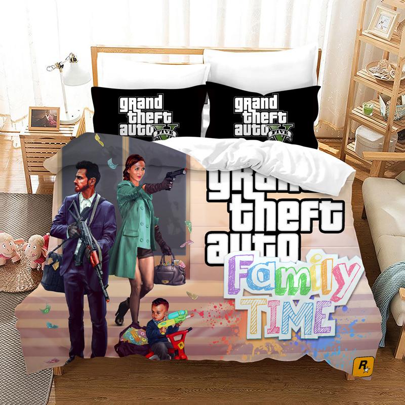 Game GTA V Bedding Set Cartoon Duvet Covers Pillowcase Grand Theft Auto 5 Comforter Bedding Sets Bed Linens Bedclothes(No Sheet)