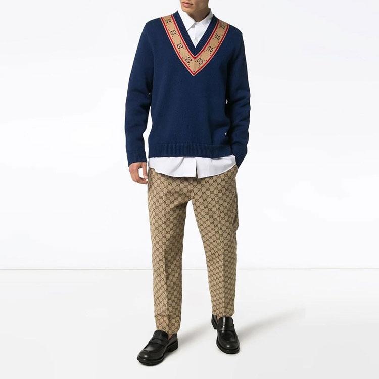 Gucci GG V-neck Wool Sweater 'Blue' Unisex 577089-XKAUO-4912