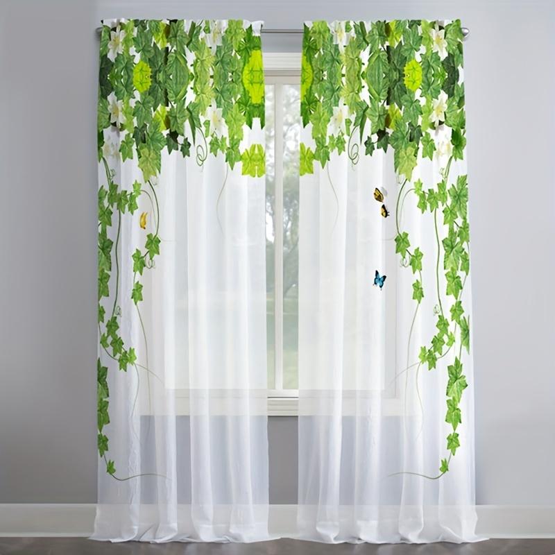2 шт. Прозрачные шторы с узором «зеленая лоза» для оконных карманов, шторы для спальни, гостиной, украшения дома