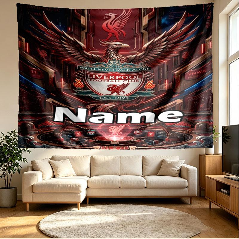 Custom Name Personalized Liverpool FC Print Tapestry, Wall Art Decor, Bedroom, Dorm, Apartment, LivingRoom, Party Backdrop, Gift for Birthday