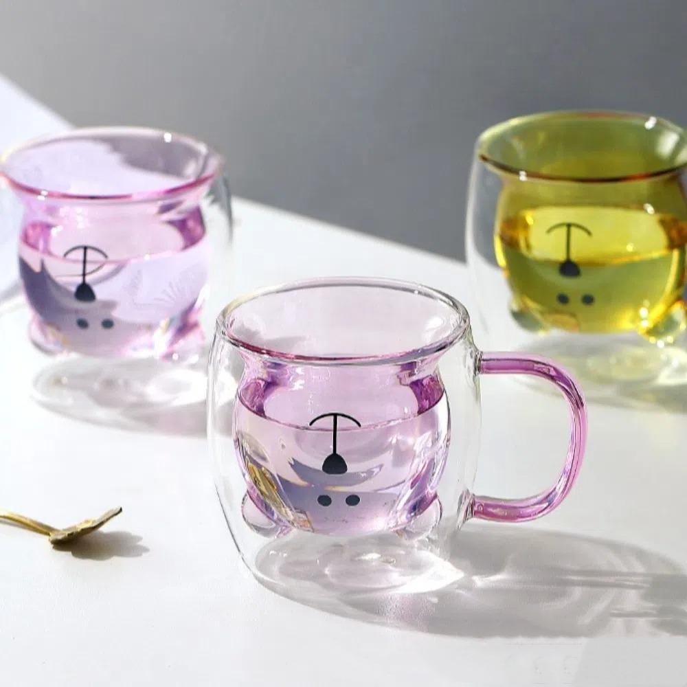 Кружка для кофе из стекла с двойными стенками, мультяшный медведь, бутылка для сока и молока, простая кружка для виски, коктейлей, вина, подарок