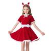 Kids Girls Christmas Xmas Red Dress Belt Hat Sets New Year Party Halloween Role Play Dress Up Cosplay Costume