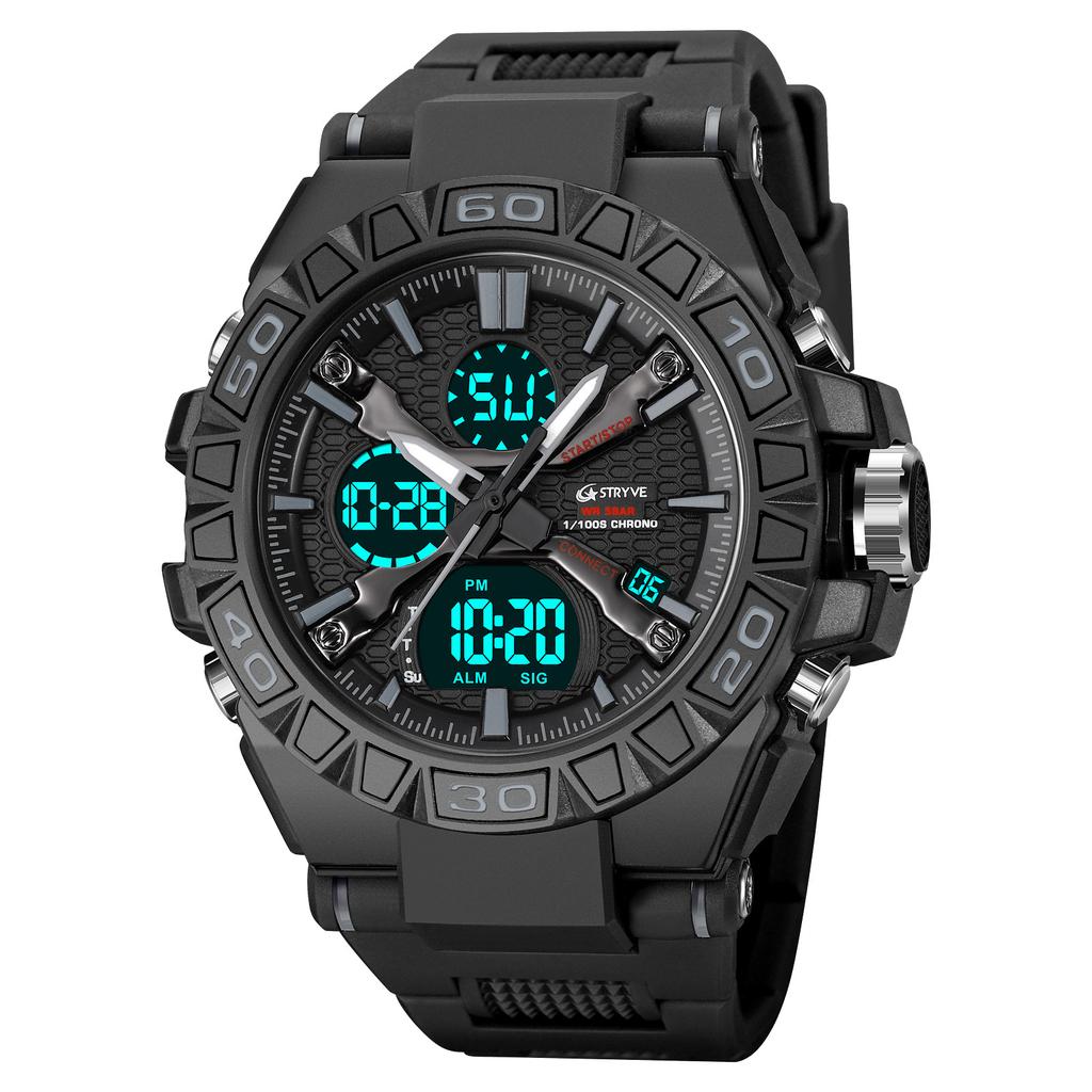 Мужские цифро-аналоговые часы Водонепроницаемые спортивные часы с двойным механизмом 5ATM