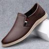 Fashion Cowhide Leather Rubber Sole Loafers Outdoor Men's Business Casual Shoes Breathable Male Driving Shoes Leisure Walk Slip On Flats