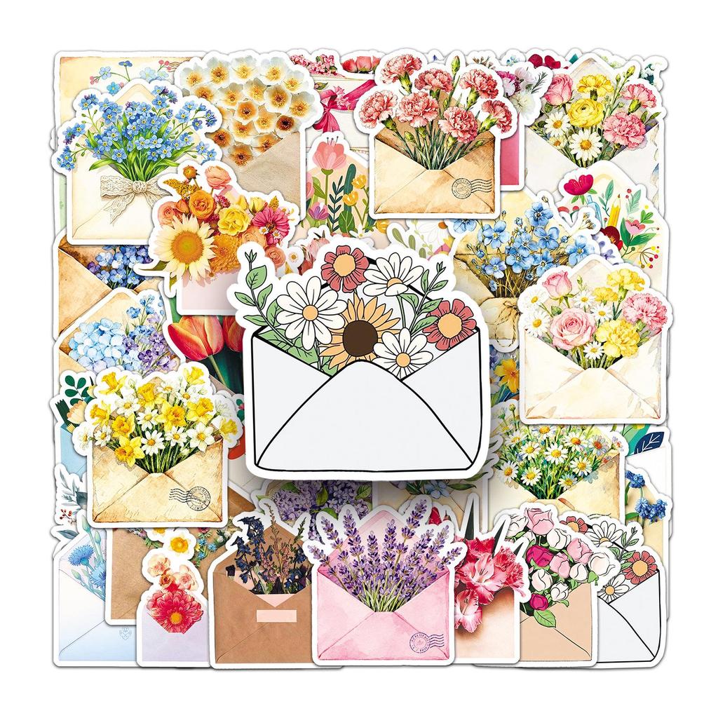 50 Sheets of Retro Flower Bouquet & Girly Stickers for Phone Case, DIY Journal, or Waterproof Storage Box Decoration