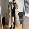 Осенний винтажный элегантный длинный ветровка, женский корейский повседневный тонкий пояс с воротником-стойкой, кардиган, пальто