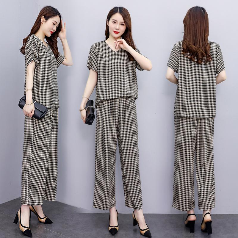 Women Pant Sets Casual Summer 2 Piece Sets Women Elegant Loose Wide Leg Pants and Short Sleeve Blouse