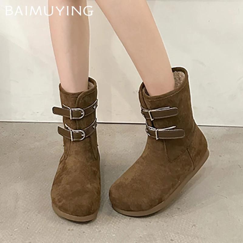 Меховые женские ботильоны замшевые туфли на плоской подошве женские 2025 тренд зимняя мода новый бренд дизайнерское платье прогулочные удобные повседневные женские ботинки