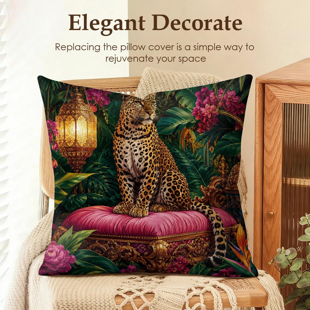 Regal Jungle Leopards Cushion Cover Natural Linen Organic Fabric DoubleSided Printing Sofa Home Decor Gift Pillow Cover