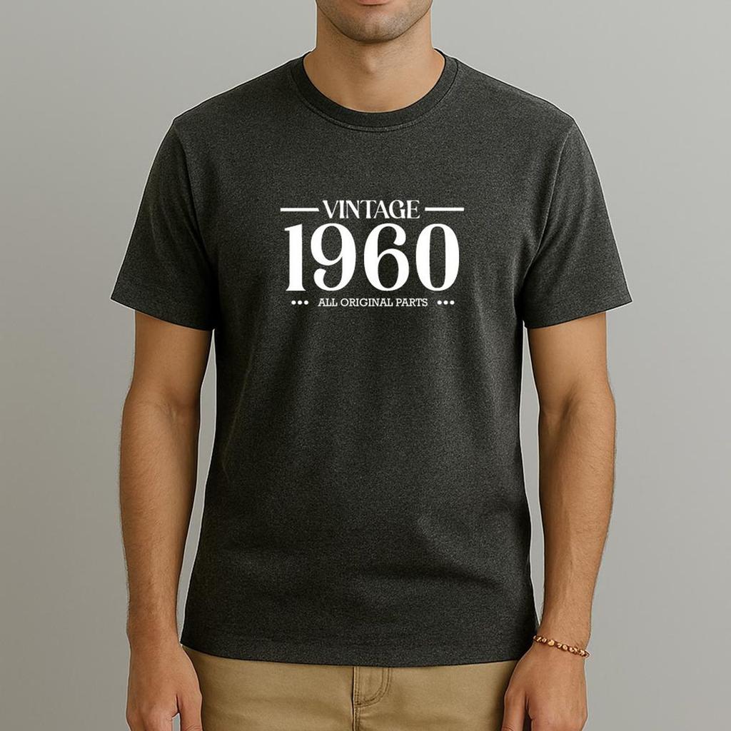 Vintage 1960 Cotton T-Shirt: Funny Birthday T-Shirt with Customised Date - Gift Shirt for Men or Women - Jokey Dad Tee - S74
