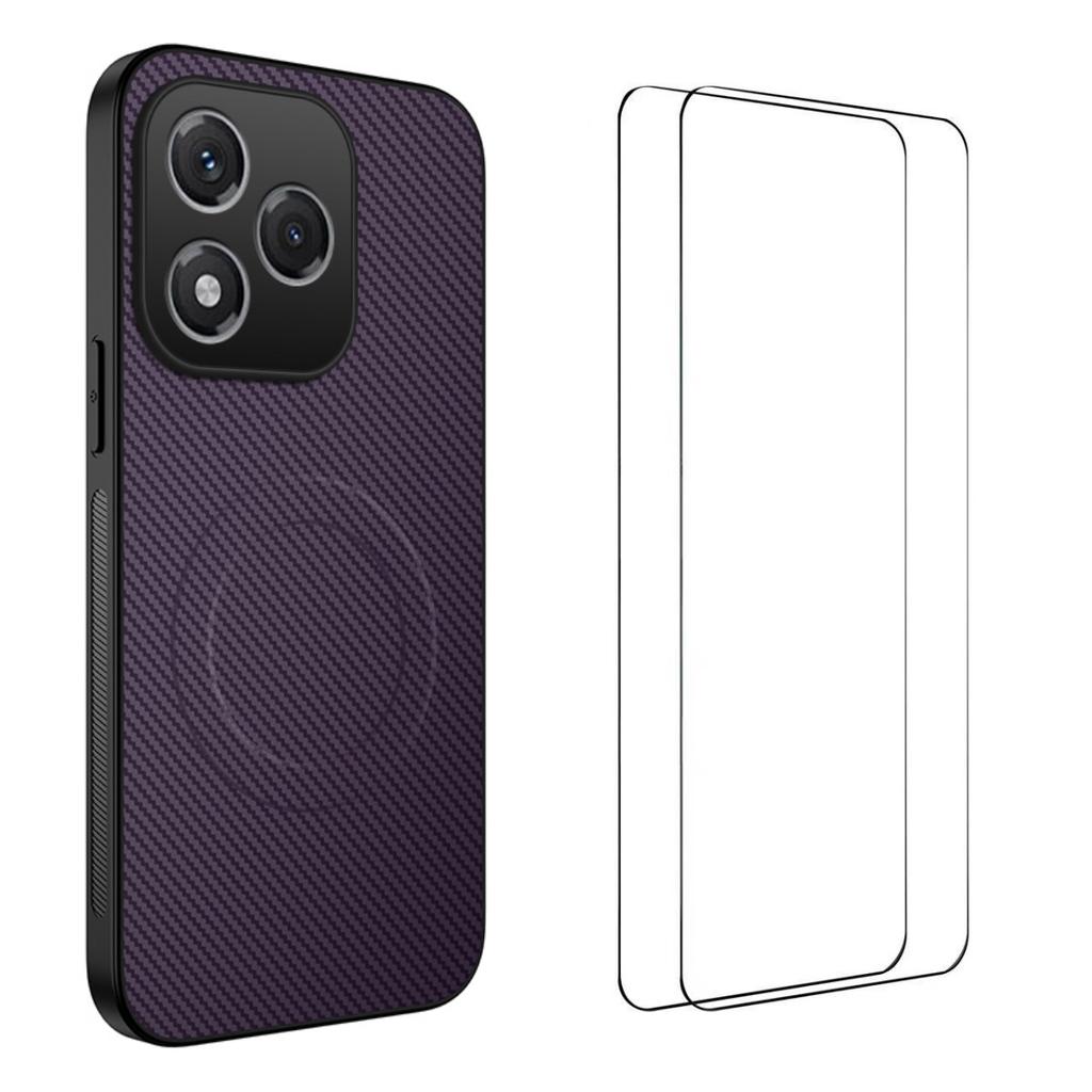 For Honor 400 Lite 5G Magnetic Case WANLONFENG TQ1 Series Carbon Fiber Texture PC TPU Phone Cover with 2Pcs Screen Films