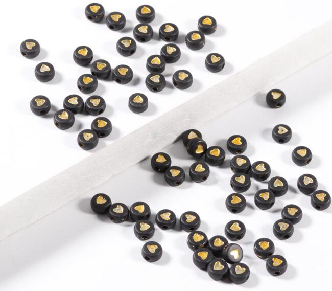 100Pcs 7mm Acrylic Flat Round Beads Colorful Heart Pattern Loose Spacer Beads For DIY Bracelets Earrings Making Supplies