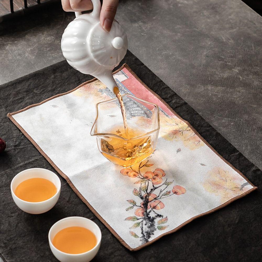 Thickened Chinese Painted Tea Towel Table Mat Tea Napkin Tea Art Tea Cloth  Cleaning Tool